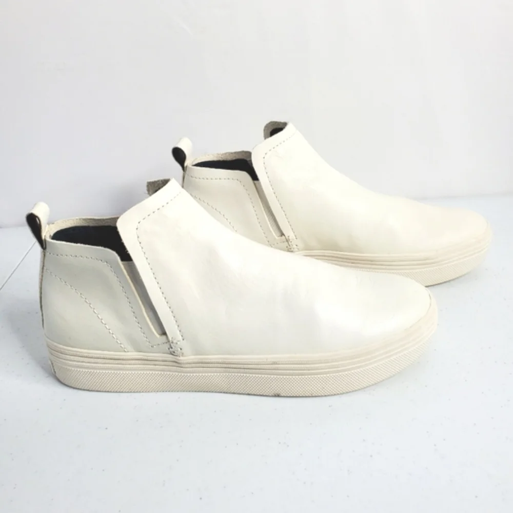 Dolce Vita Tate Leather Ankle Bootie 9.5 White Platform Slip-on High-Top Sneaker